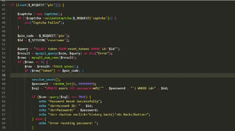 Token submission logic triggering SQL query