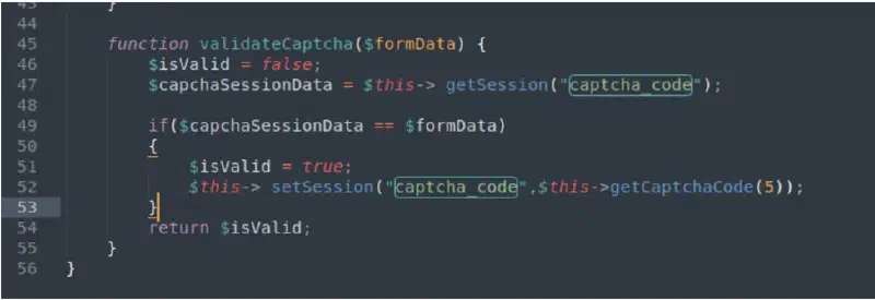 CAPTCHA validation logic allowing empty session and input to pass on first request