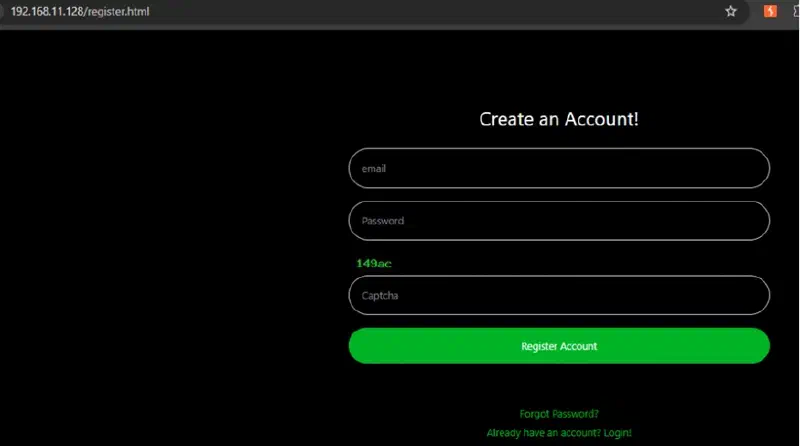Registration Page with CAPTCHA Challenge