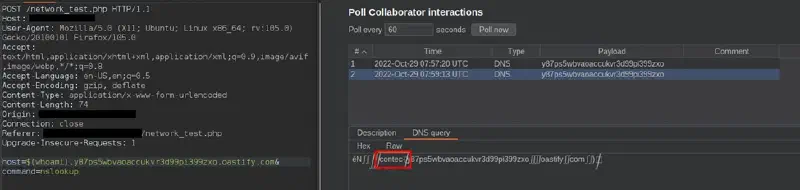 Blind RCE using hostname subshell injection